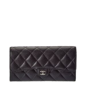 Chanel Black Quilted Caviar Leather Gusset Flap Wallet (Authentic Pre-Loved)